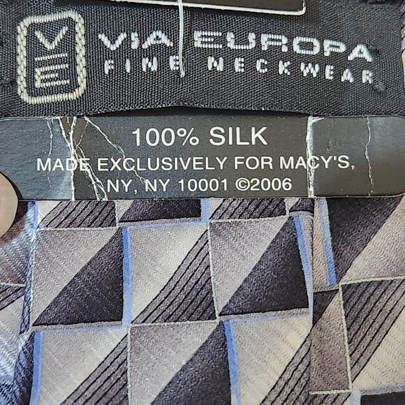 NWT Via Europa Black Gray Geometric check 100% Silk Classic Men's Tie - Picture 3 of 7